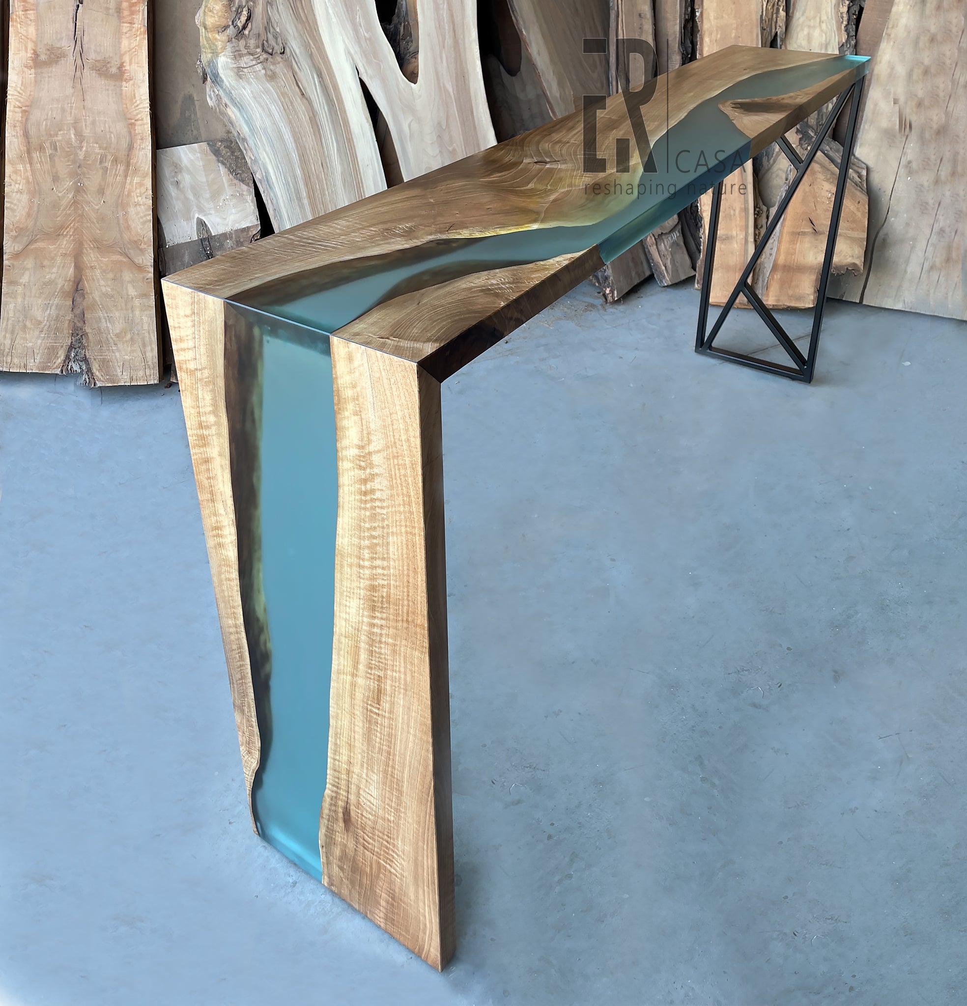 Wood And Epoxy Waterfall Table