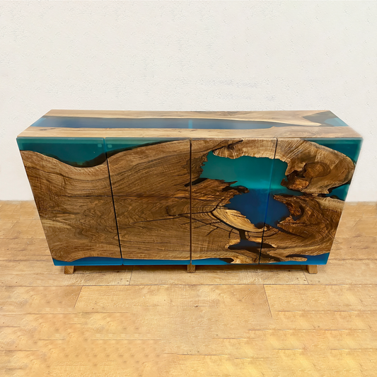 Zweifarbiges Sideboard aus Holz und Epoxidharz
