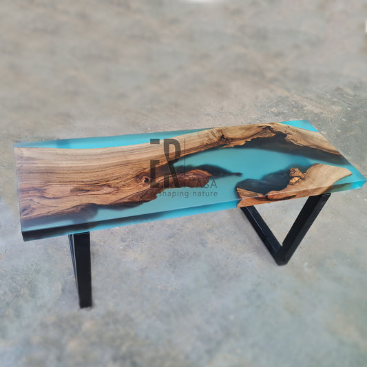 Walnut Wood and Turquoise Epoxy Resin Bench