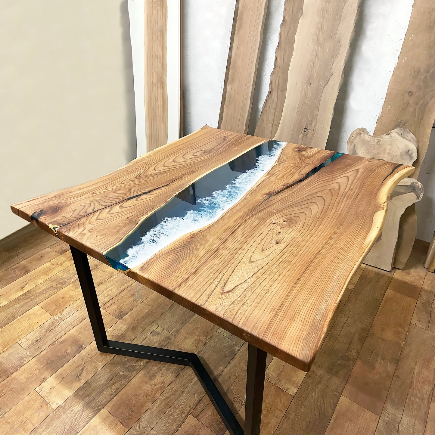Ocean Waves Blue Epoxy Resin Table