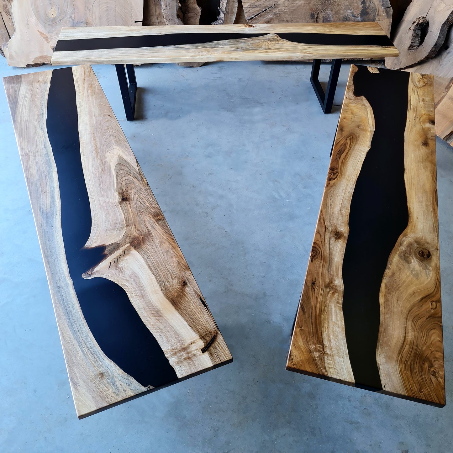 Live Edge Walnut Wood and Epoxy Resin Bench