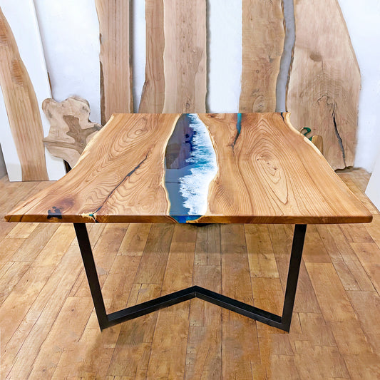 Ozeanwellen Blauer Epoxidharztisch