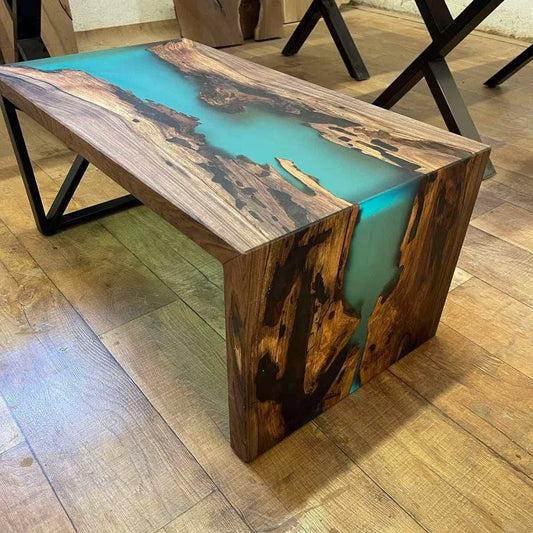 Wood And Epoxy Waterfall Coffee Table