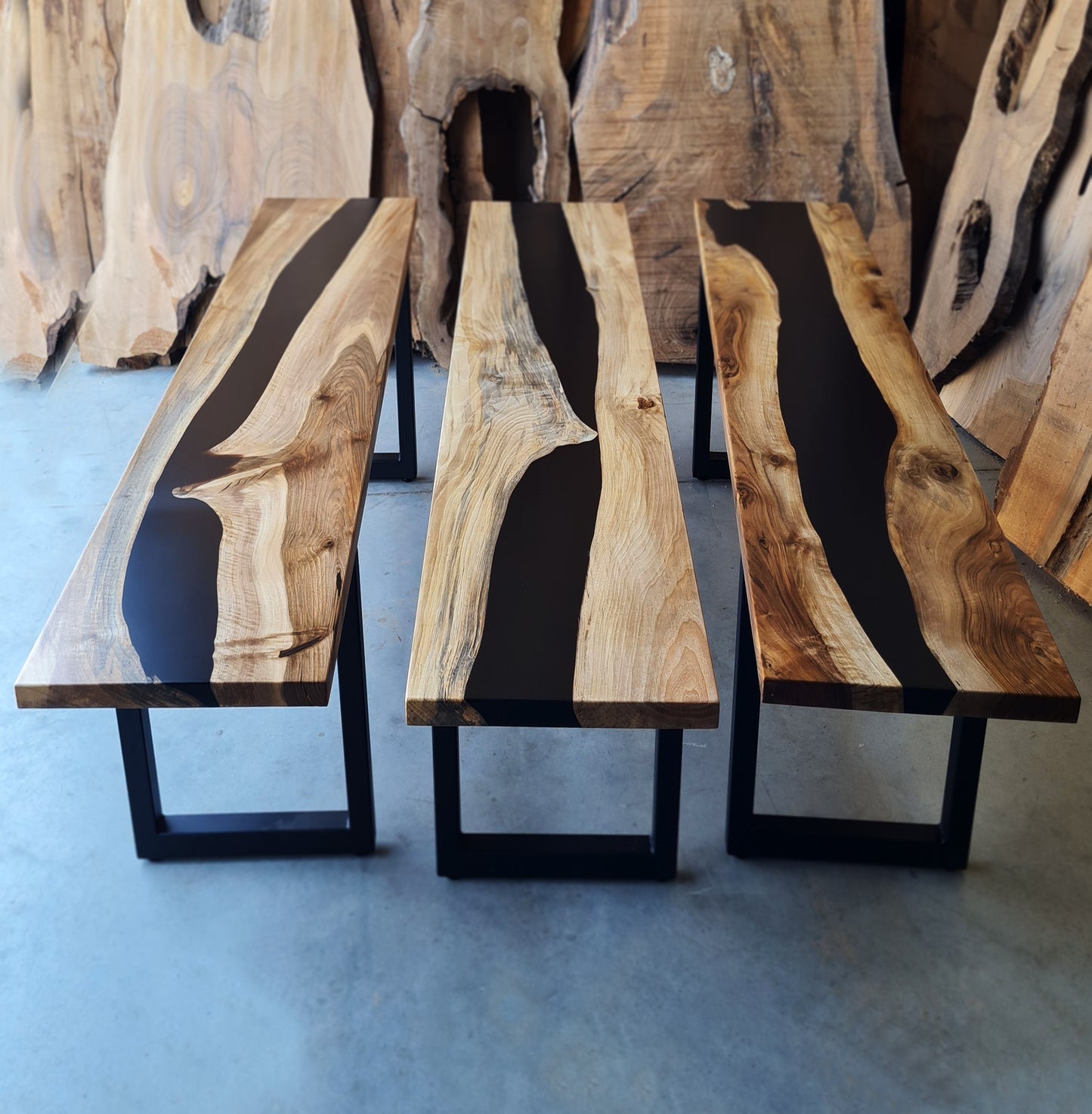 Live Edge Walnut Wood and Epoxy Resin Bench
