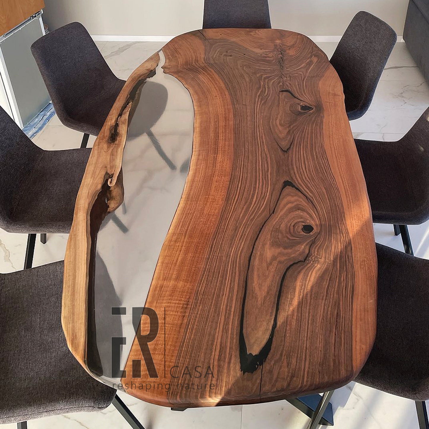 Wood And Clear Epoxy Resin Oval Conference Table
