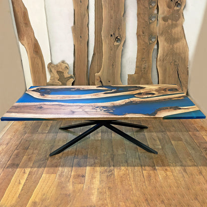 Three Shades of Blue Epoxy Resin Dining Table