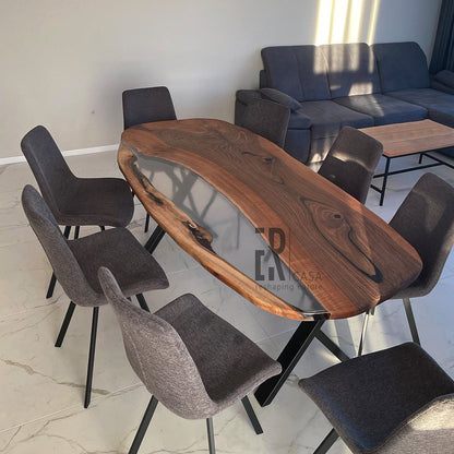 Wood And Clear Epoxy Resin Oval Conference Table