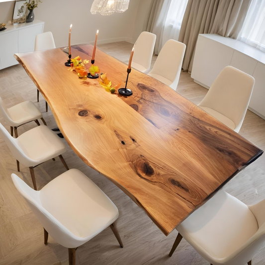 Table de conférence ovale en bois et résine époxy transparente