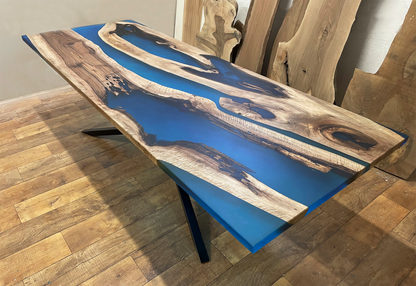 Three Shades of Blue Epoxy Resin Dining Table