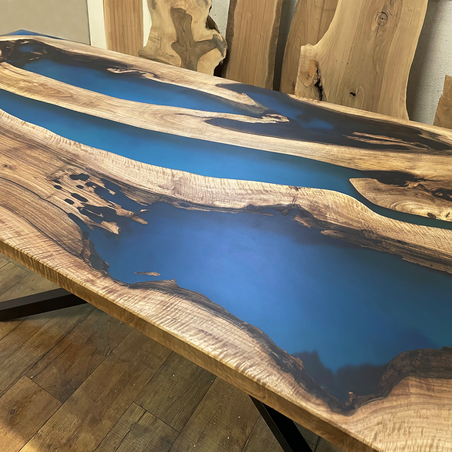 Three Shades of Blue Epoxy Resin Dining Table