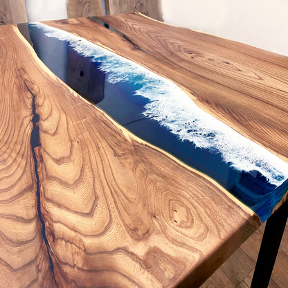 Table en résine époxy bleue Ocean Waves