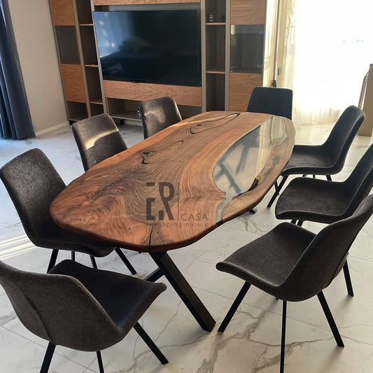 Wood And Clear Epoxy Resin Oval Conference Table