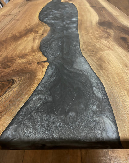 Walnut Wood And Graphite Epoxy Resin Dining Table