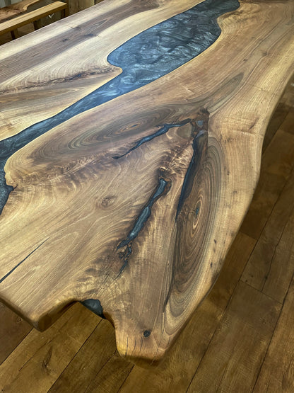 Walnut Wood And Graphite Epoxy Resin Dining Table