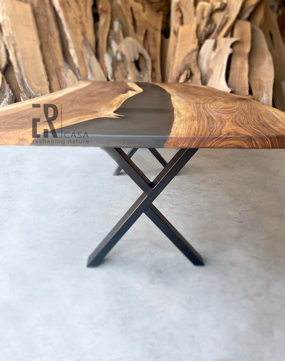 Walnut Wood And Sheer Black Epoxy Table