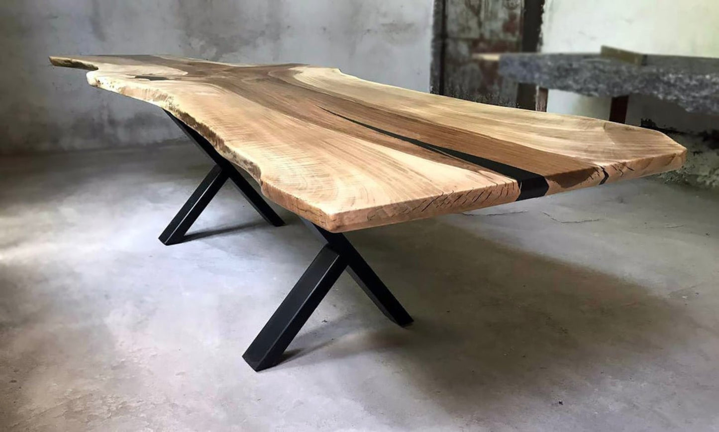 102" Walnut Live‑Edge Table & Steel‑Base