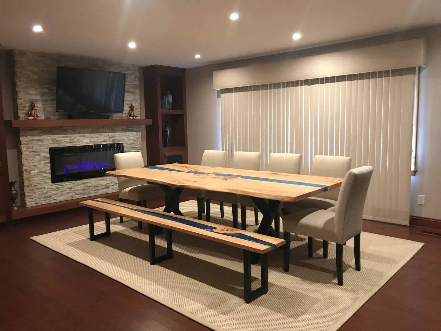Elm Live‑Edge Blue Epoxy River Table