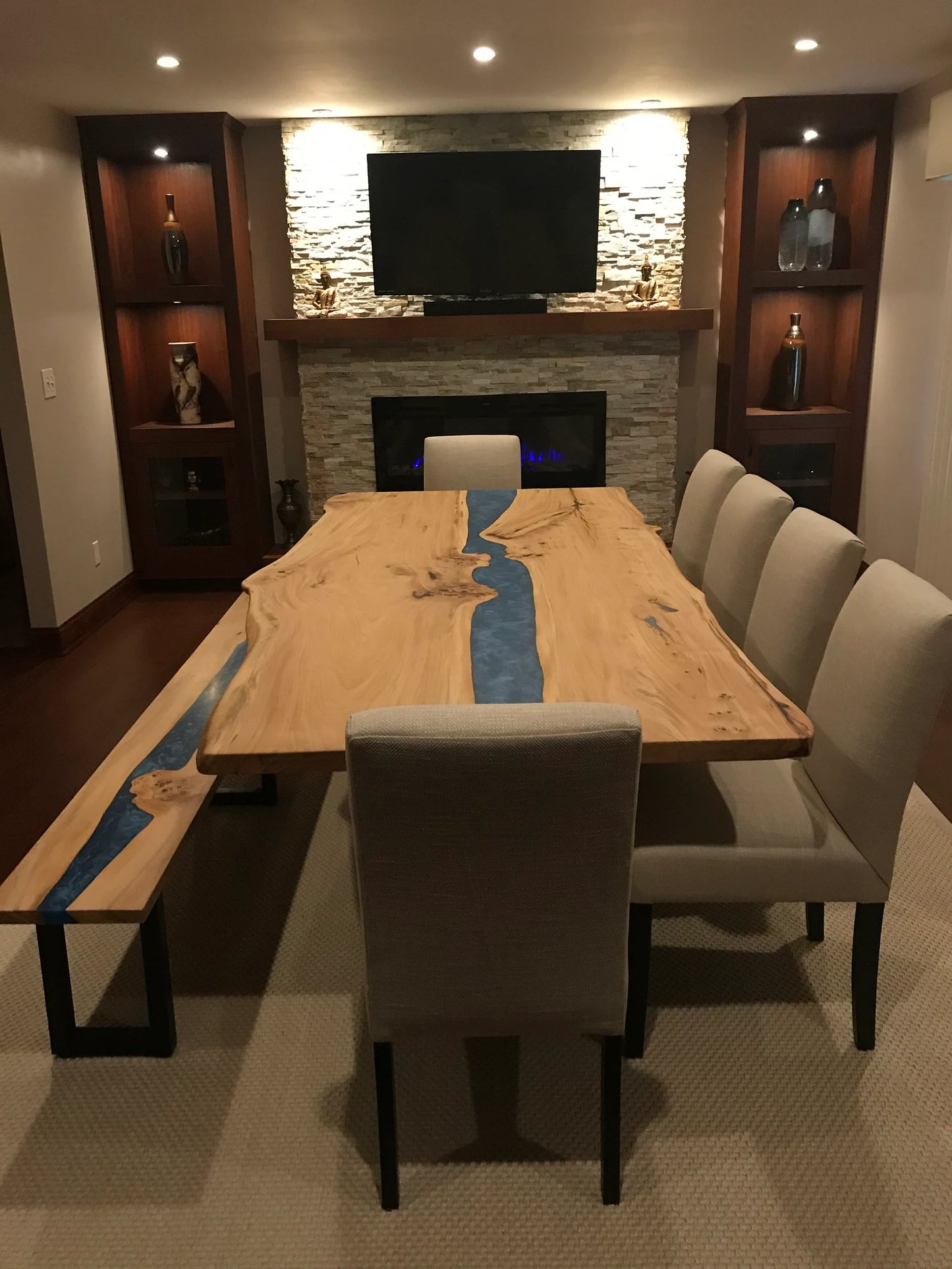 Elm Live‑Edge Blue Epoxy River Table