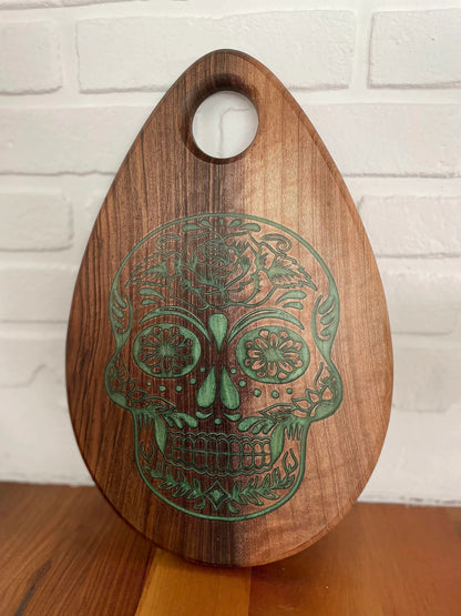 Day of the Dead Skull Walnut & Light Green Resin Serving Board