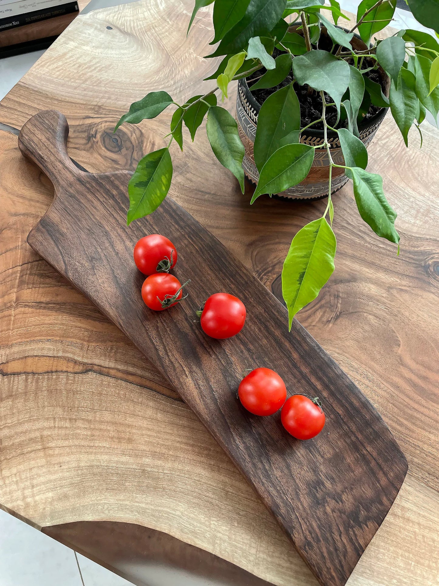 Dark Long Walnut Wood Serving Plate