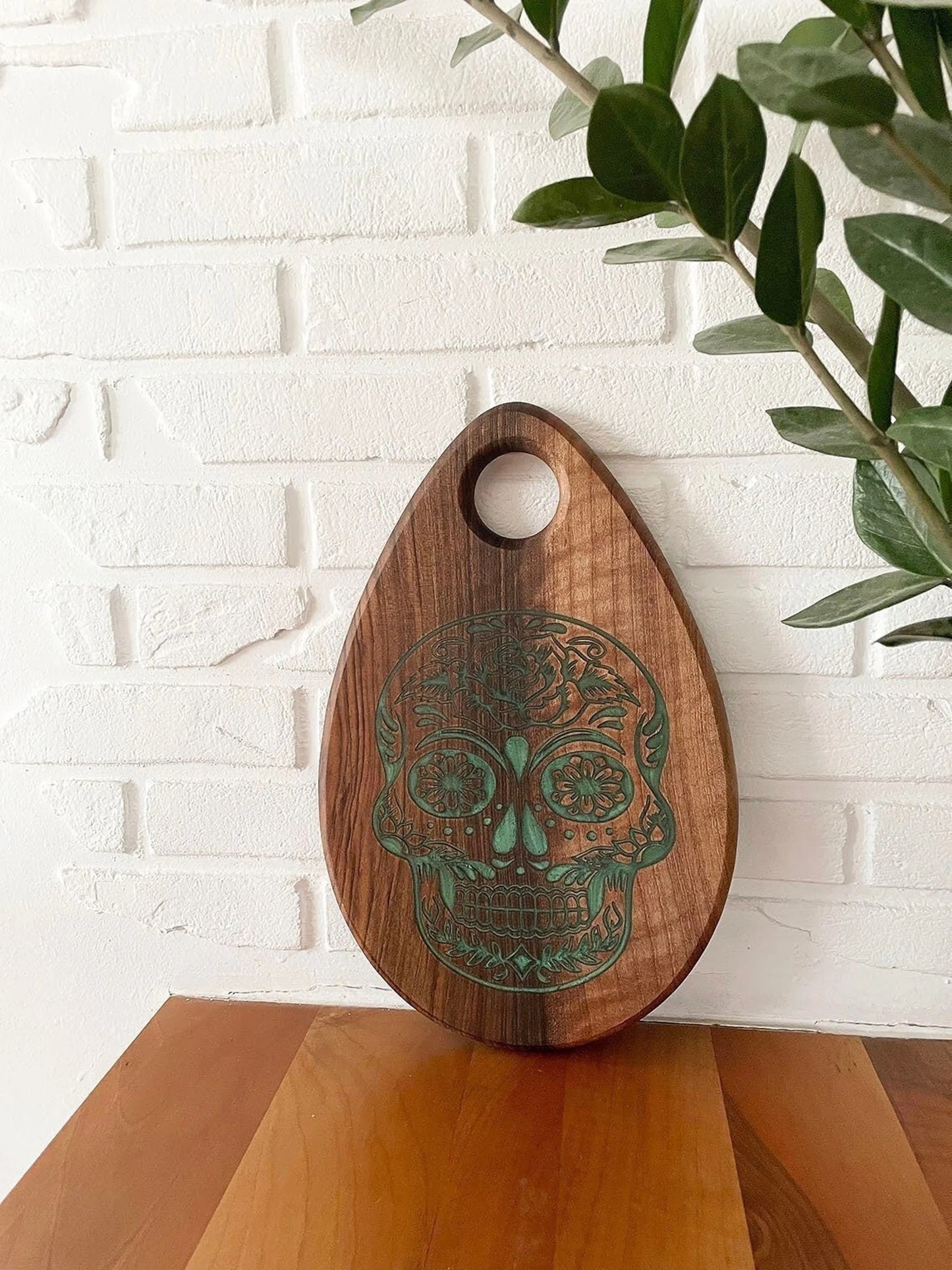 Day of the Dead Skull Walnut & Light Green Resin Serving Board