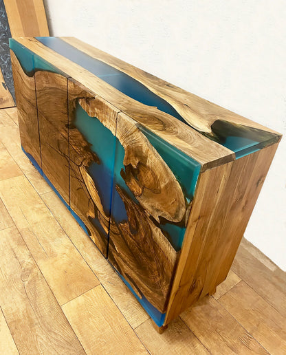 Buffet en bois et époxy bicolore
