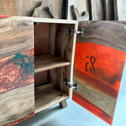 Walnut & Bronze‑Green Resin Credenza