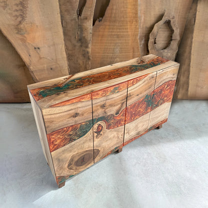 Walnut & Bronze‑Green Resin Credenza