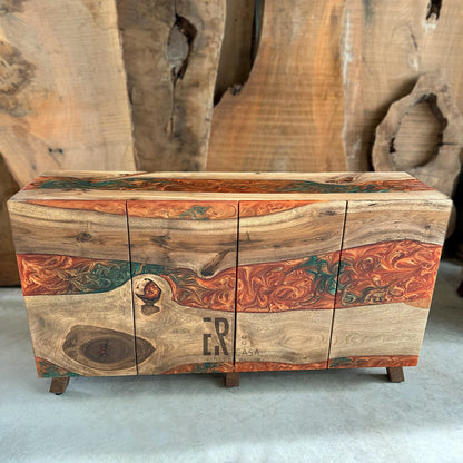 Walnut & Bronze‑Green Resin Credenza