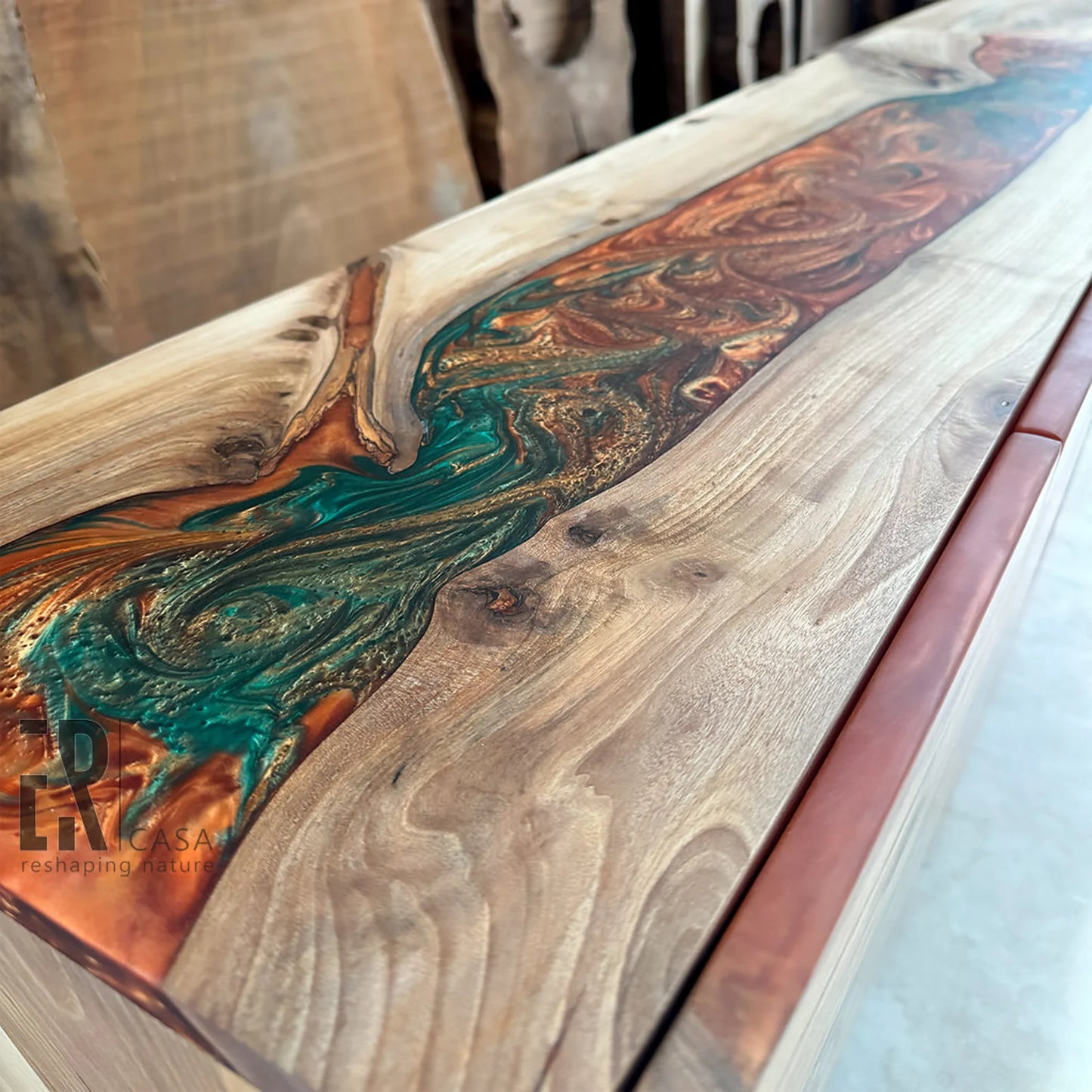 Walnut & Bronze‑Green Resin Credenza