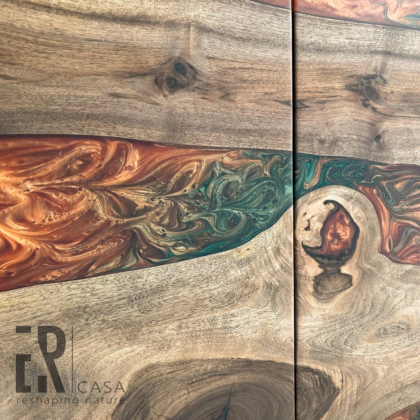 Walnut & Bronze‑Green Resin Credenza