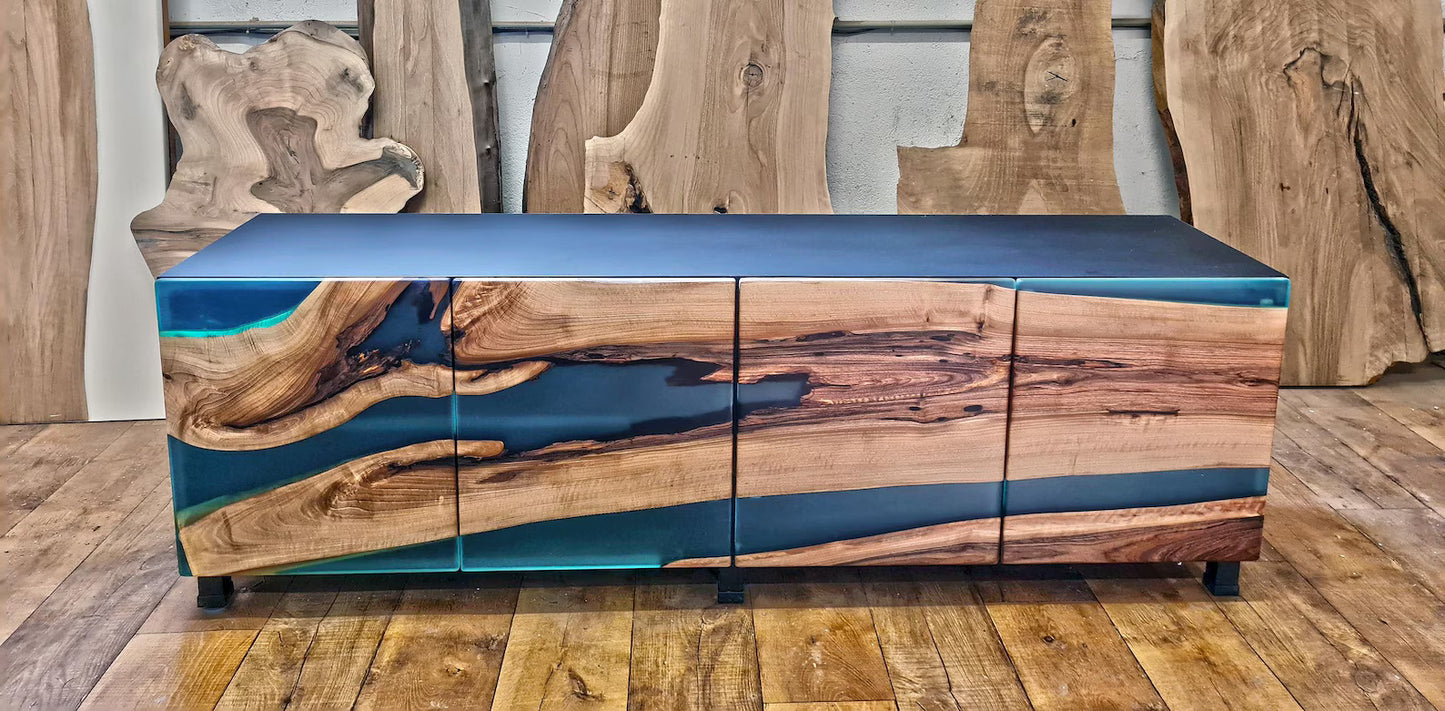 Buffet en bois et époxy bicolore