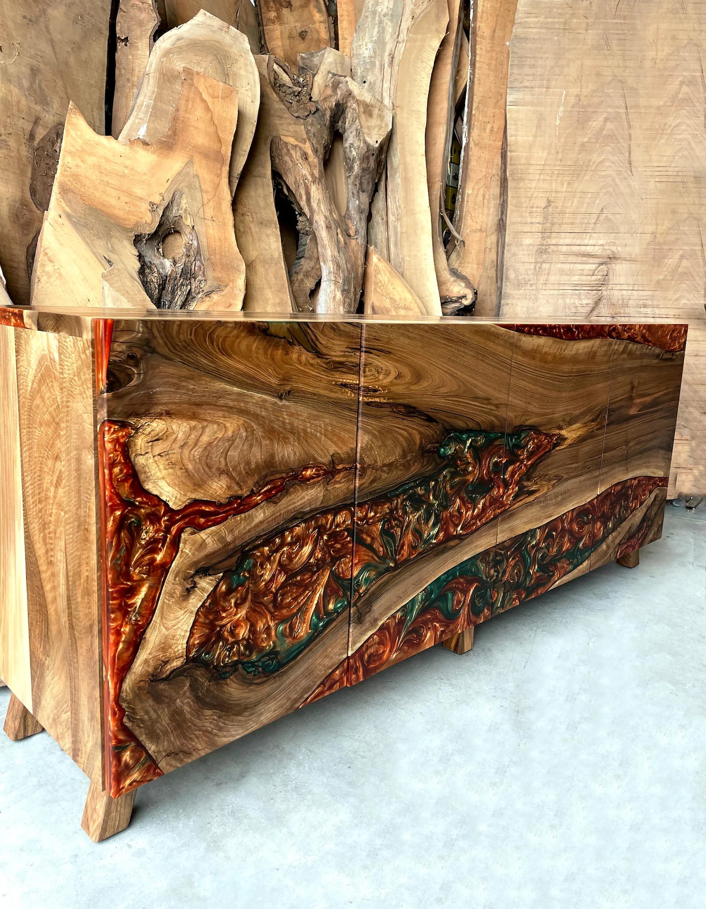 Bronze Green Epoxy Credenza Buffet