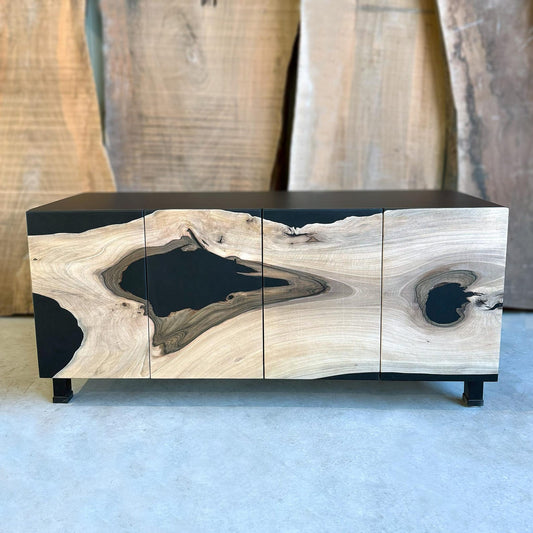 Wood and Black Epoxy Credenza Bar