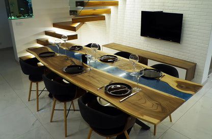 Elm Live-Edge Blue River Epoxy Dining Table