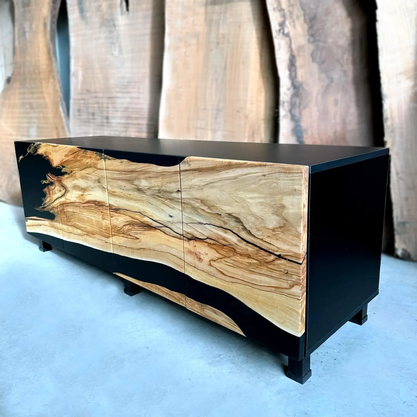 Chestnut Wood & Black Epoxy Credenza