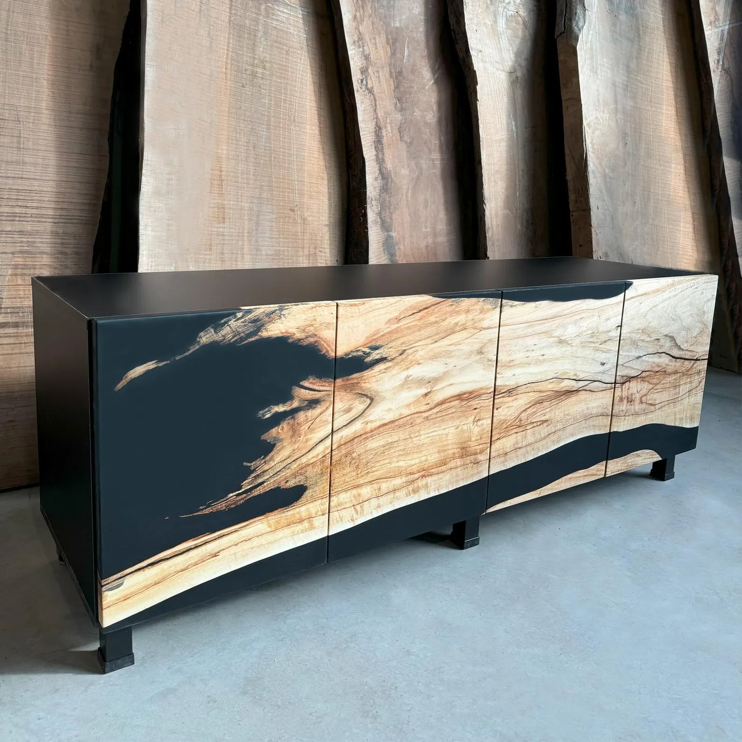 Chestnut Wood & Black Epoxy Credenza