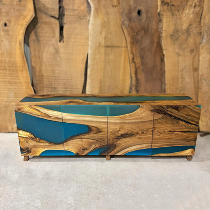 Buffet en bois et époxy bicolore