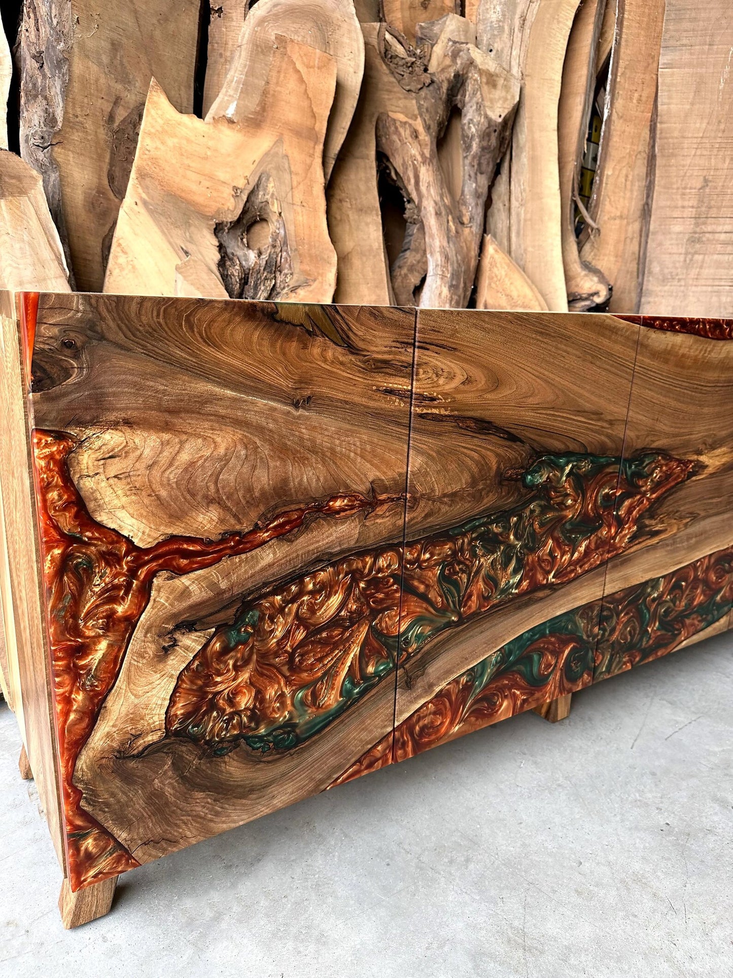 Bronze Green Epoxy Credenza Buffet
