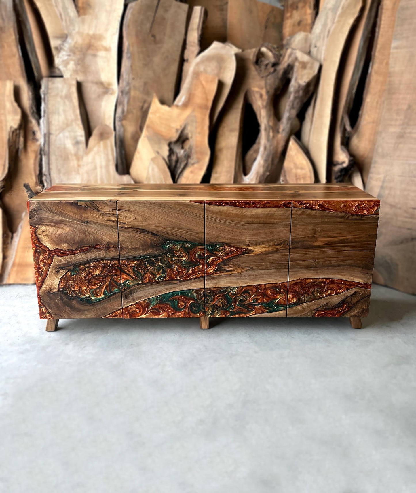 Bronze Green Epoxy Credenza Buffet