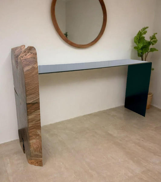 Black Iron & Walnut Slab Rectangular Console Table