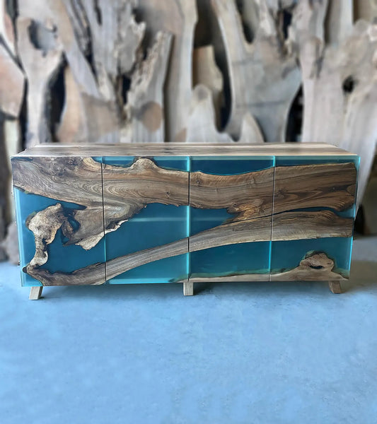 Walnut Wood & Teal Epoxy Cabinet