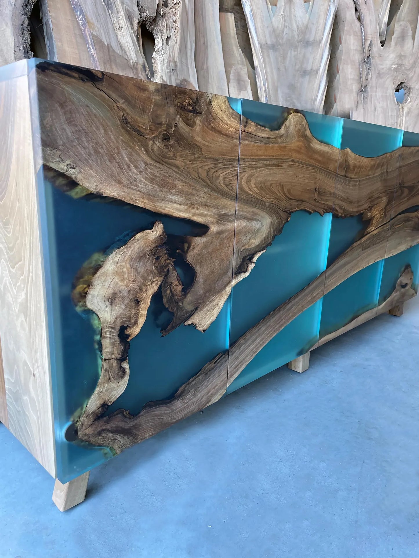 Walnut Wood & Teal Epoxy Cabinet