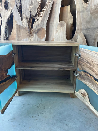 Walnut Wood & Teal Epoxy Cabinet