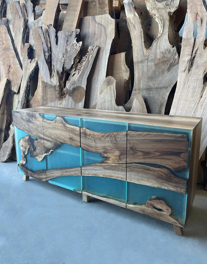Walnut Wood & Teal Epoxy Cabinet