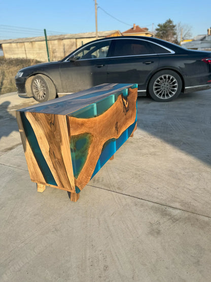 Buffet en bois et époxy bicolore