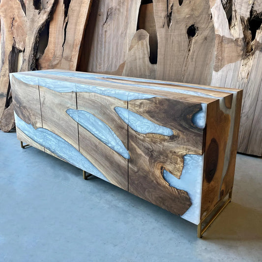 White Epoxy Live-Edge Sideboard