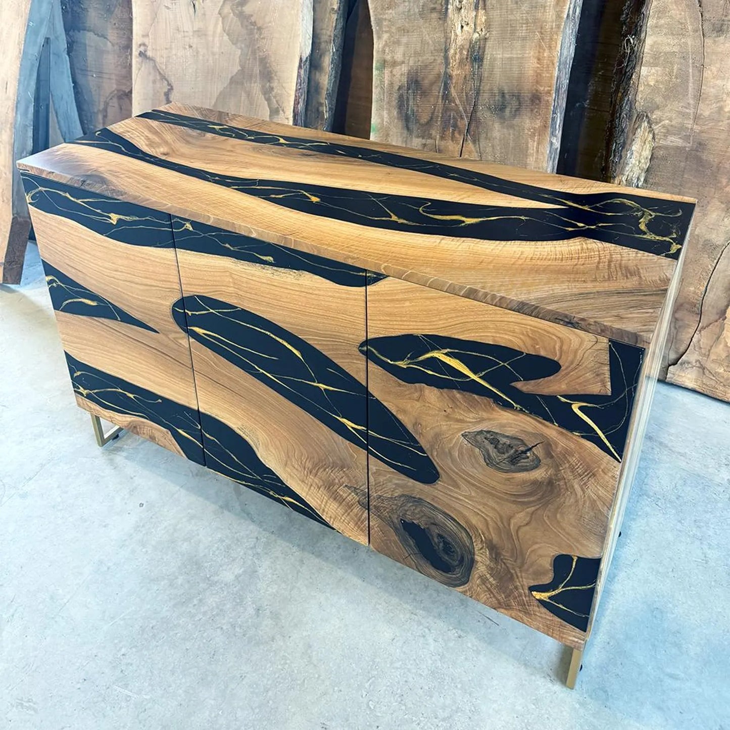 Walnut & Black‑Gold Resin Cabinet