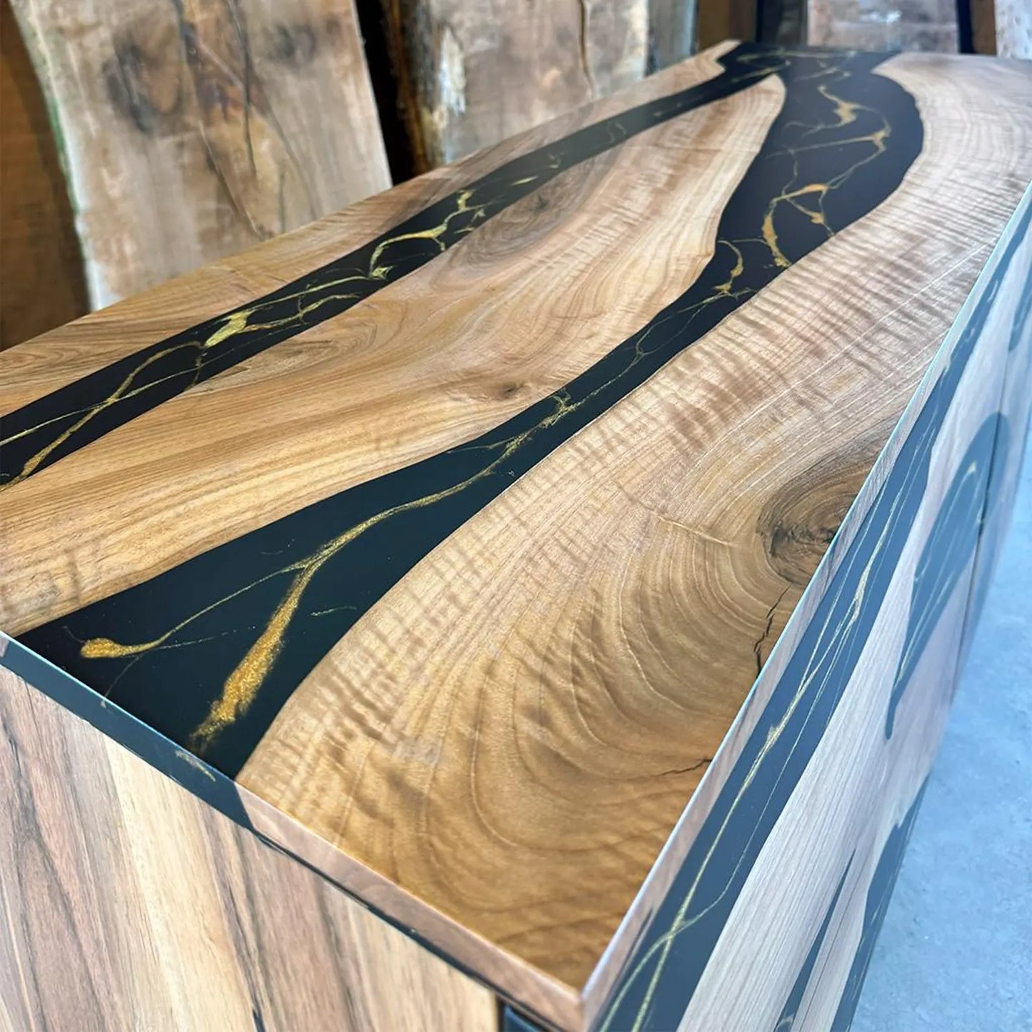 Walnut & Black‑Gold Resin Cabinet