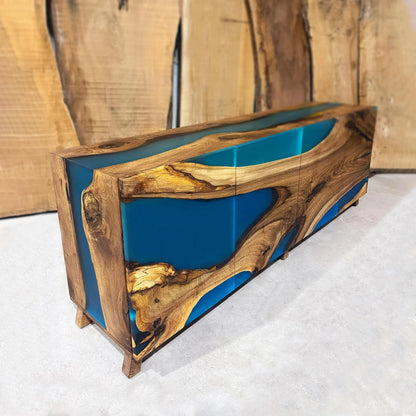 Buffet en bois et époxy bicolore